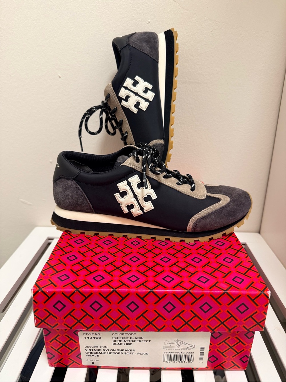 Tory Burch Black & Tan Suede-Trim Lace-Up Sneaker